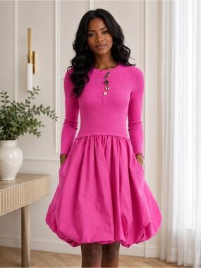 NEW Aleeza Paris Celeste Knit Bubble Dress – Hot Pink - Size Extra Small